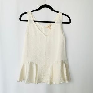 Rebecca Taylor V-Neck Hammered Silk Sleeveless Lightweight Ivory Peplum Tank Top